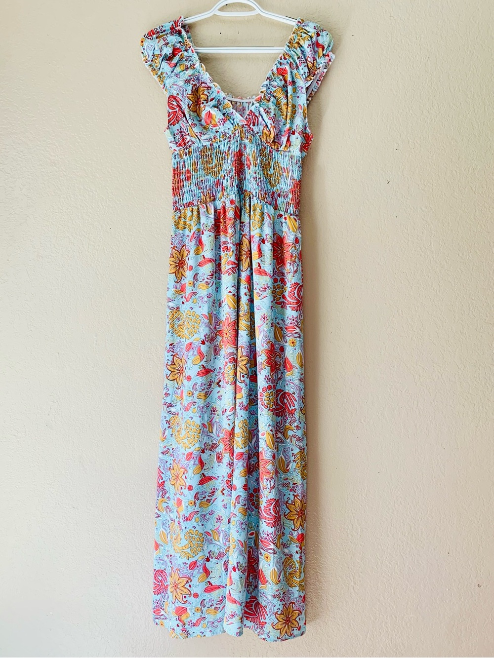 MIDUO Summer Casual Floral Puff Sleeve Y2K Style Boho Smocked Maxi Dress Size M - Picture 5 of 11